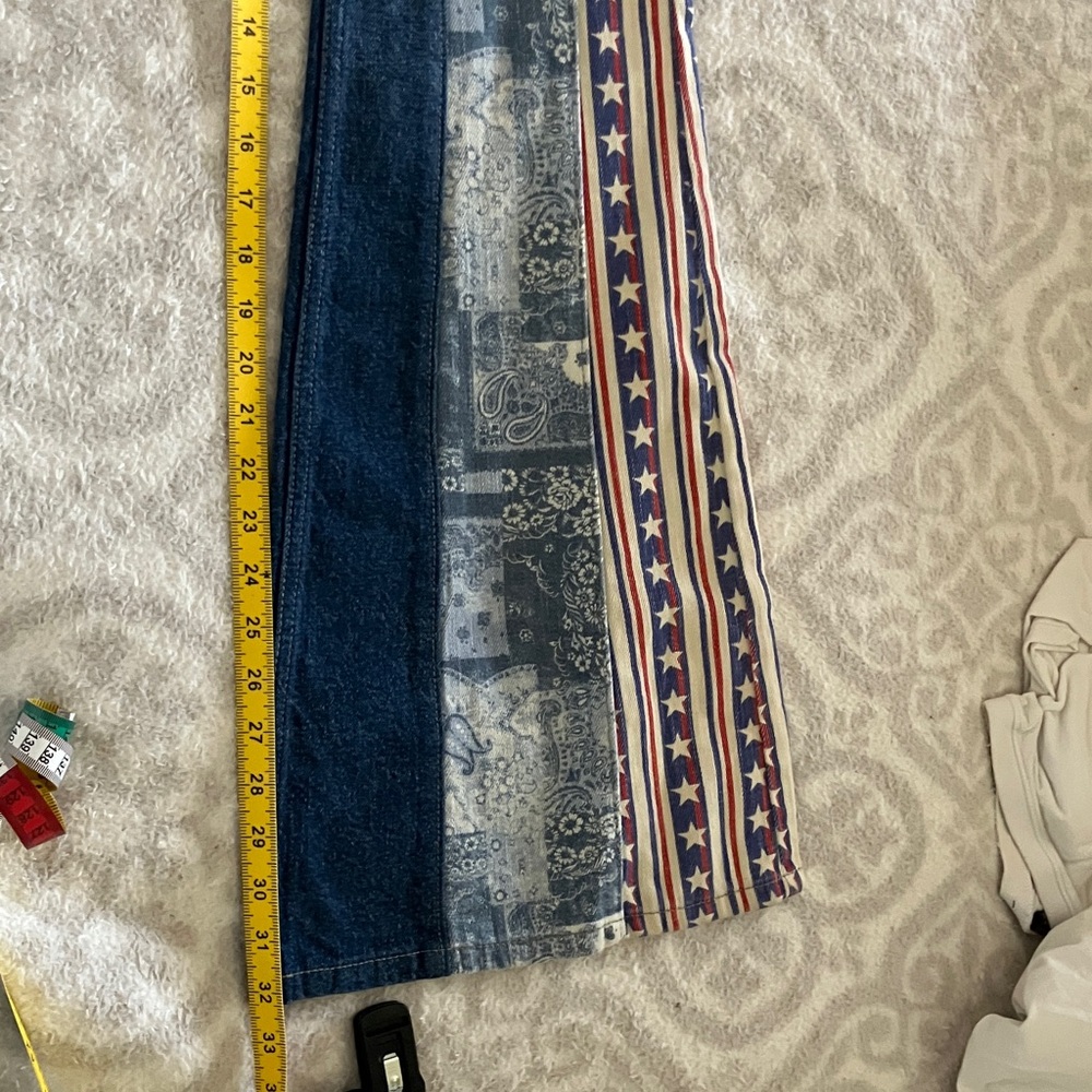 Free People Blue Patchwork Denim Overalls with Americana Panels - Picture 12 of 14